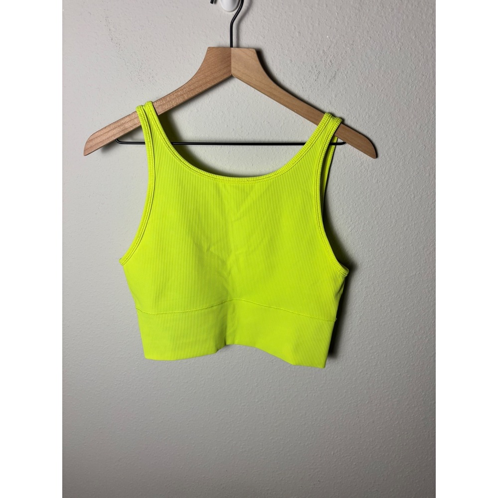 Lululemon Power Pivot Tank Rib Neon Yellow Size 12 Reversible Crop Top